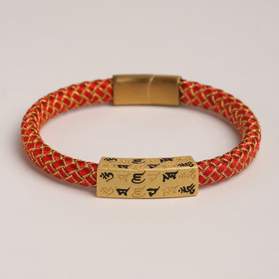 Bracelet porte-bonheur Foviel Tibet Om Mani Padme Hum, corde multicolore, fil doré, nœud de diamant