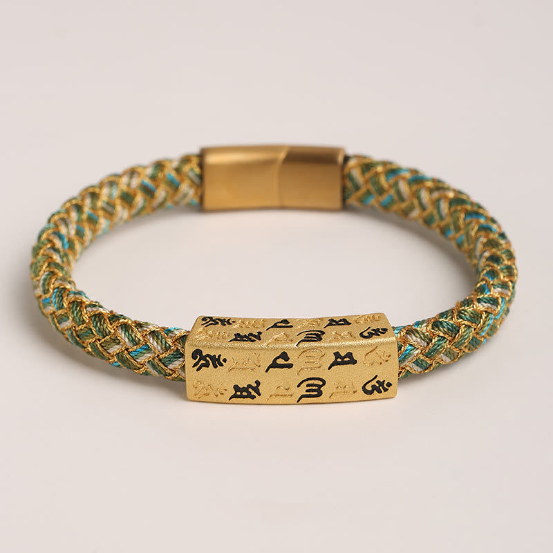 Bracelet porte-bonheur Foviel Tibet Om Mani Padme Hum, corde multicolore, fil doré, nœud de diamant
