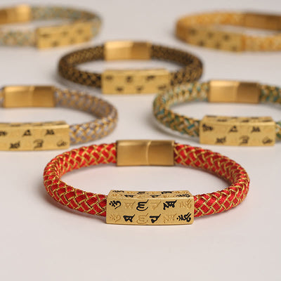 Bracelet porte-bonheur Foviel Tibet Om Mani Padme Hum, corde multicolore, fil doré, nœud de diamant