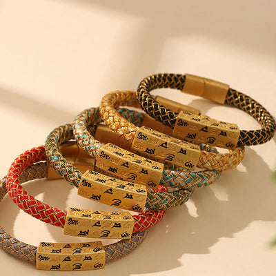 Bracelet porte-bonheur Foviel Tibet Om Mani Padme Hum, corde multicolore, fil doré, nœud de diamant