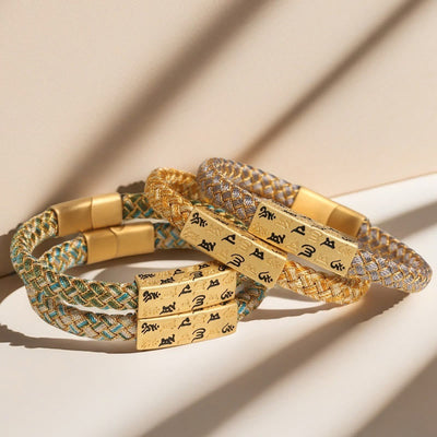 Bracelet porte-bonheur Foviel Tibet Om Mani Padme Hum, corde multicolore, fil doré, nœud de diamant