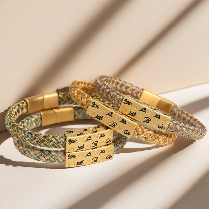 Bracelet porte-bonheur Foviel Tibet Om Mani Padme Hum, corde multicolore, fil doré, nœud de diamant