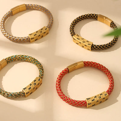Bracelet porte-bonheur Foviel Tibet Om Mani Padme Hum, corde multicolore, fil doré, nœud de diamant