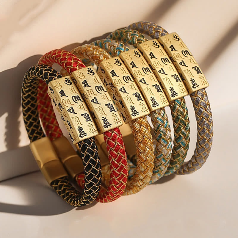 Bracelet porte-bonheur Foviel Tibet Om Mani Padme Hum, corde multicolore, fil doré, nœud de diamant