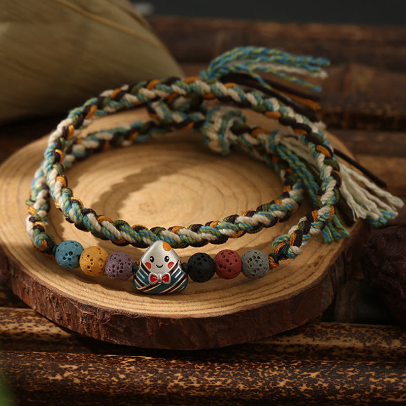 Foviel Dragon Boat Festival Colorful Rope Lava Rock Fu Character Rice Dumplings Luck Braided Bracelet