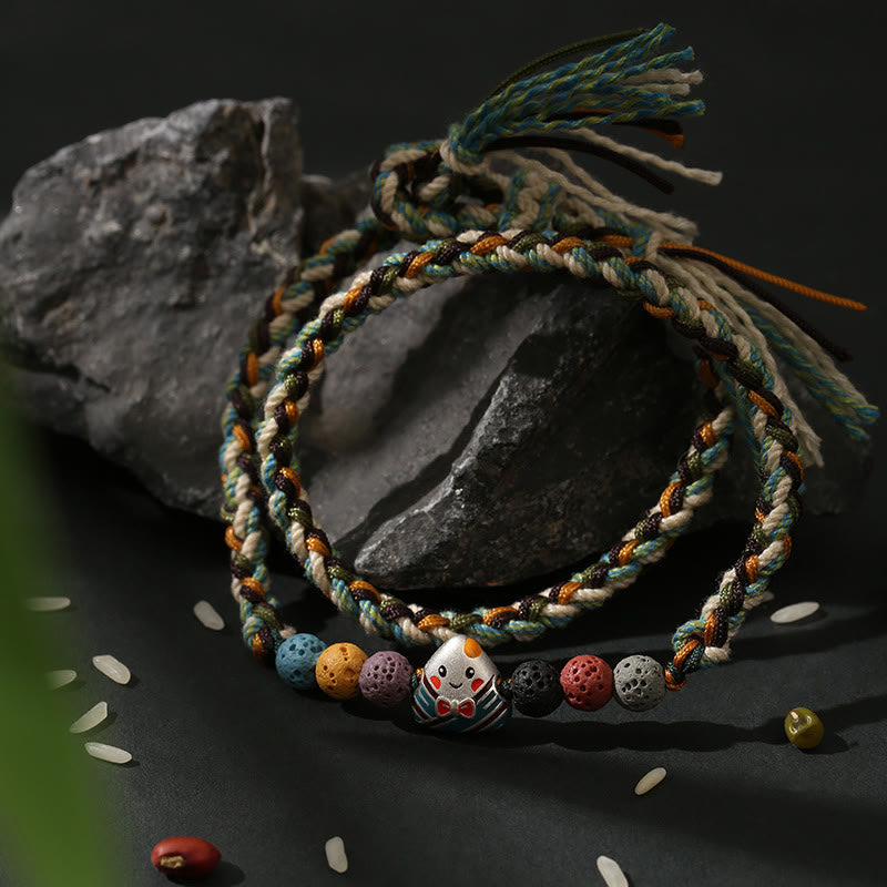Foviel Dragon Boat Festival Colorful Rope Lava Rock Fu Character Rice Dumplings Luck Braided Bracelet