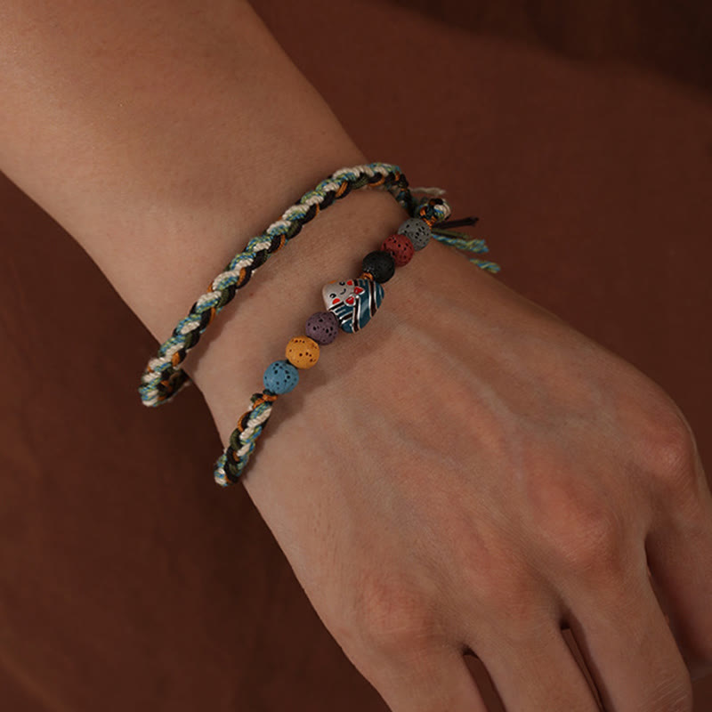 Foviel Dragon Boat Festival Colorful Rope Lava Rock Fu Character Rice Dumplings Luck Braided Bracelet