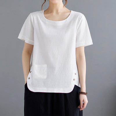 Buddha Stones Side Slit Design Women's Cotton Polyester Crew Neck Short Sleeve T-Shirt Wtih Pocket - image 14