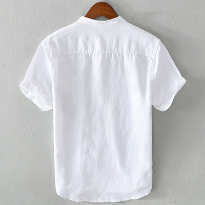 Buddha Stones Daily Plain Patch Color Matching Design Men's Short Sleeve Cotton Linen Shirt - image 2