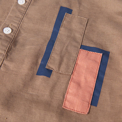 Buddha Stones Daily Plain Patch Color Matching Design Men's Short Sleeve Cotton Linen Shirt - image 12