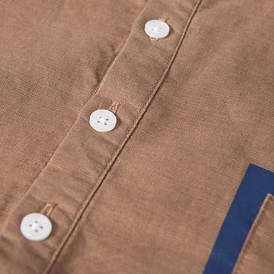 Buddha Stones Daily Plain Patch Color Matching Design Men's Short Sleeve Cotton Linen Shirt - image 13