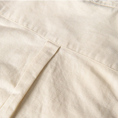 Buddha Stones Casual Daily Simple Buttons Design Stand Collar Men's Short Sleeve Cotton Linen Shirt With Front Pockets - image 14
