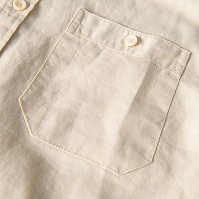 Buddha Stones Casual Daily Simple Buttons Design Stand Collar Men's Short Sleeve Cotton Linen Shirt With Front Pockets - image 13