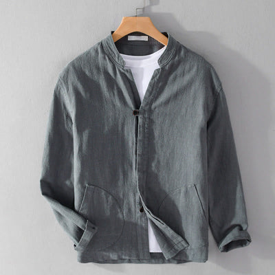 Buddha Stones Spring Daily Simple Buttons Design Stand Collar Men's Long Sleeve Cotton Linen Shirt With Pockets - SlateGray - US/UK/AU42，EU52 (3XL) - image 13