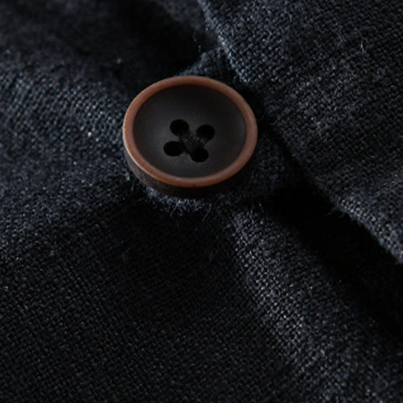 Buddha Stones Spring Daily Simple Buttons Design Stand Collar Men's Long Sleeve Cotton Linen Shirt With Pockets - image 12