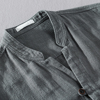 Buddha Stones Spring Daily Simple Buttons Design Stand Collar Men's Long Sleeve Cotton Linen Shirt With Pockets - image 20