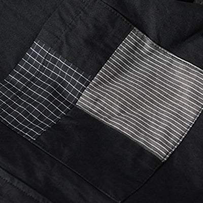 Buddha Stones Spring Daily Line Patchwork Design Lapel Men's Long Sleeve Cotton Linen Shirt With Pockets - image 18
