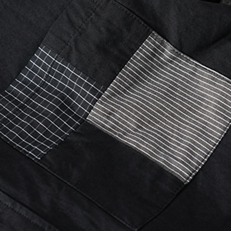 Buddha Stones Spring Daily Line Patchwork Design Lapel Men's Long Sleeve Cotton Linen Shirt With Pockets - image 18