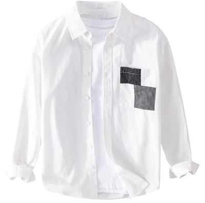 Buddha Stones Spring Daily Line Patchwork Design Lapel Men's Long Sleeve Cotton Linen Shirt With Pockets - image 14