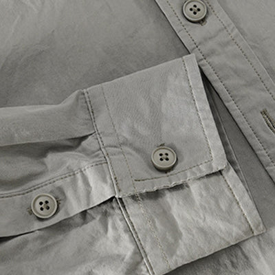 Buddha Stones Spring Daily Line Patchwork Design Lapel Men's Long Sleeve Cotton Linen Shirt With Pockets - image 4
