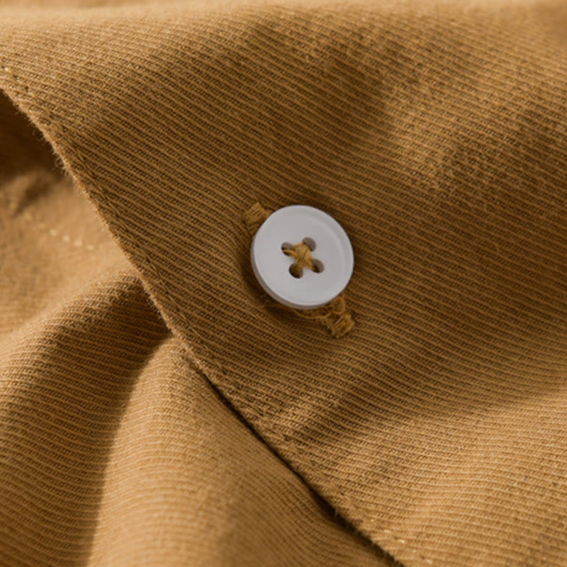 Buddha Stones Daily Pure Color Lapel Men's Short Sleeve Cotton Linen Shirt With Pockets - image 16