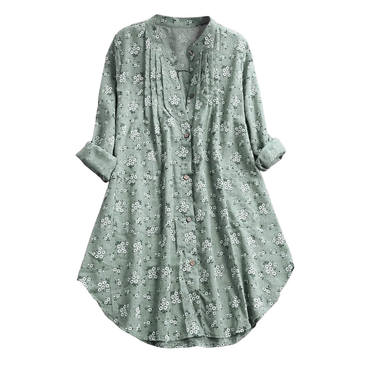 Foviel Blumen Knöpfe Lange Ärmel Damenhemd