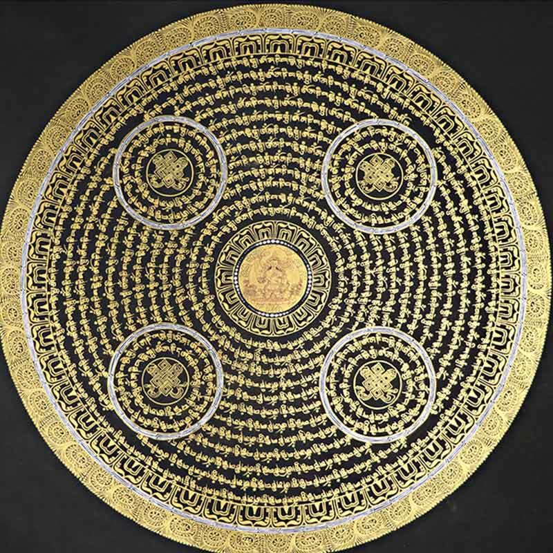 Foviel Tibetische Thangka Malerei Om Mani Padme Hum Schrift Handgemacht Dekoration (Random Stil)
