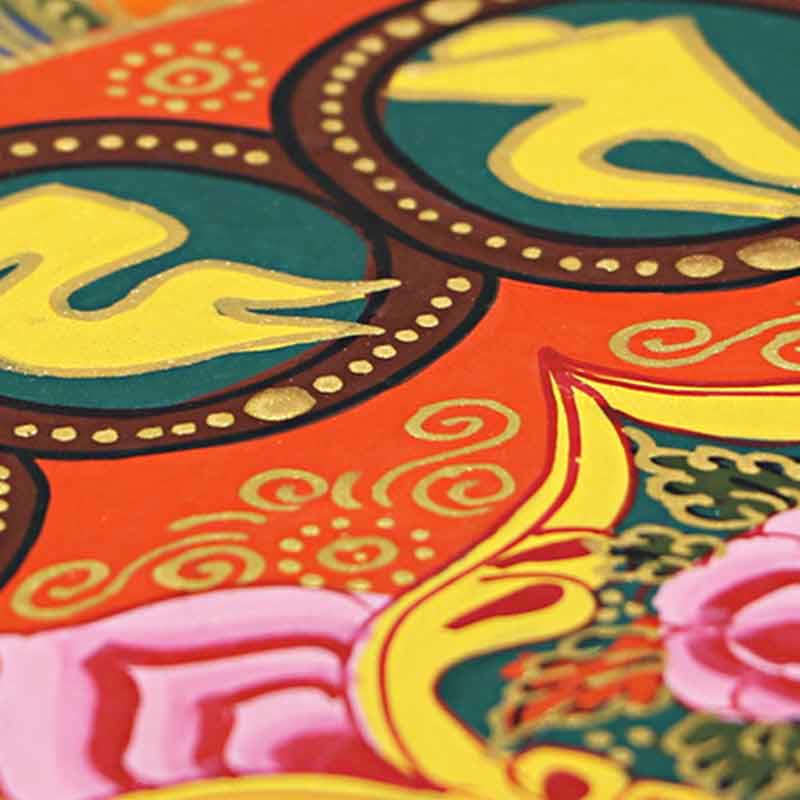 Foviel Tibetische Thangka Malerei Om Mani Padme Hum Schrift Handgemacht Dekoration (Random Stil)