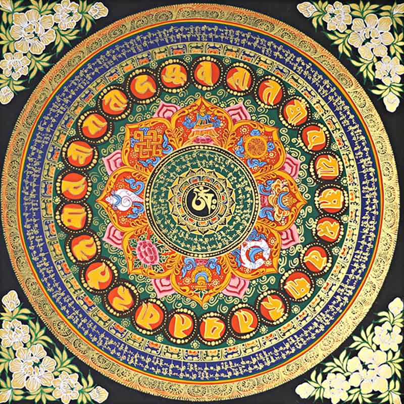 Foviel Tibetische Thangka Malerei Om Mani Padme Hum Schrift Handgemacht Dekoration (Random Stil)
