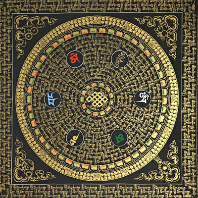 Foviel Tibetische Thangka Malerei Om Mani Padme Hum Schrift Handgemacht Dekoration (Random Stil)