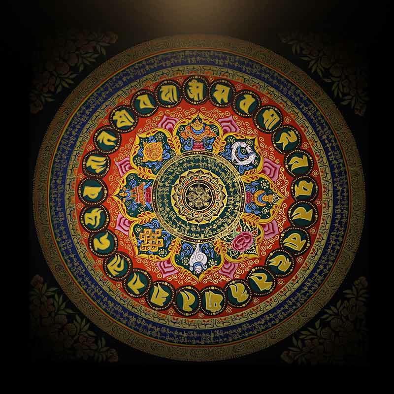 Foviel Tibetische Thangka Malerei Om Mani Padme Hum Schrift Handgemacht Dekoration (Random Stil)