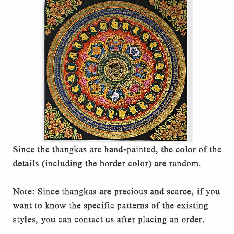 Foviel Tibetan Thangka Painting Om Mani Padme Hum Scripture Handmade Decoration(Random Style)