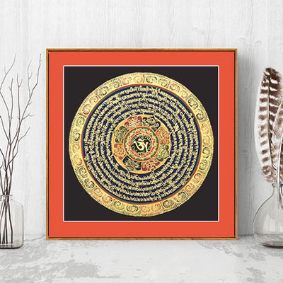 Peinture de Thangka tibétain Foviel, décoration faite à la main des six vrais mots (style aléatoire) en boîte surprise