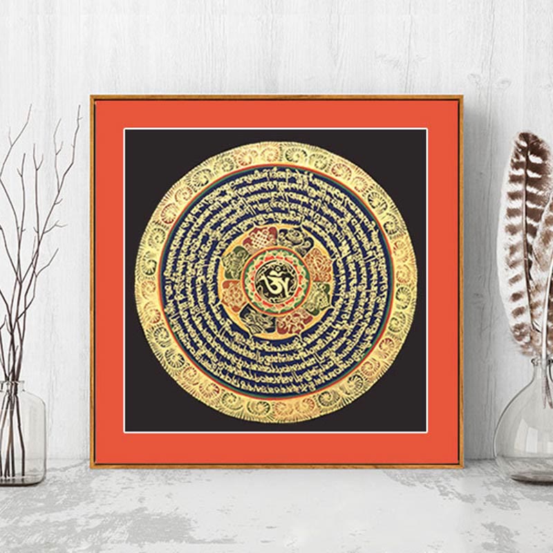 Peinture de Thangka tibétain Foviel, décoration faite à la main des six vrais mots (style aléatoire) en boîte surprise