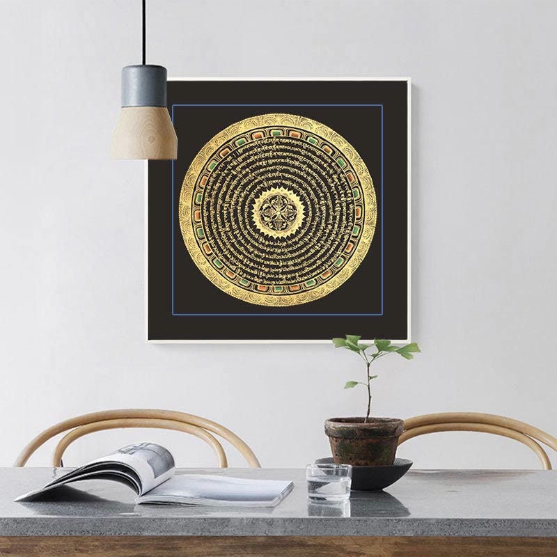 Peinture de Thangka tibétain Foviel, décoration faite à la main des six vrais mots (style aléatoire) en boîte surprise