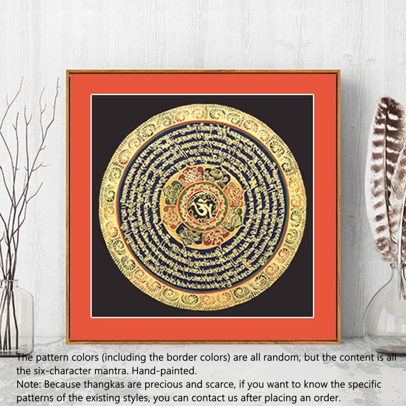 Peinture de Thangka tibétain Foviel, décoration faite à la main des six vrais mots (style aléatoire) en boîte surprise