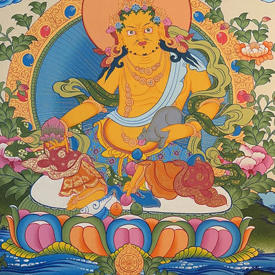 Peinture de Thangka tibétain Foviel - Dieu de la richesse jaune, Tara verte, Avalokitesvara - Décoration faite à la main, boîte mystère (style aléatoire)