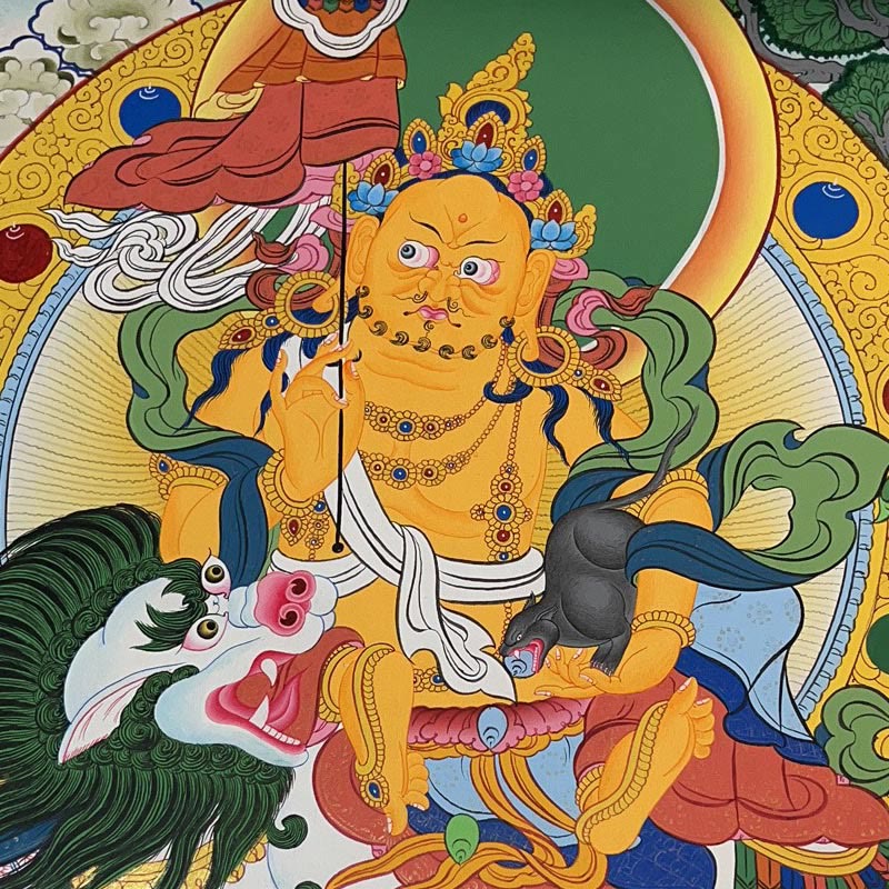 Peinture de Thangka tibétain Foviel - Dieu de la richesse jaune, Tara verte, Avalokitesvara - Décoration faite à la main, boîte mystère (style aléatoire)