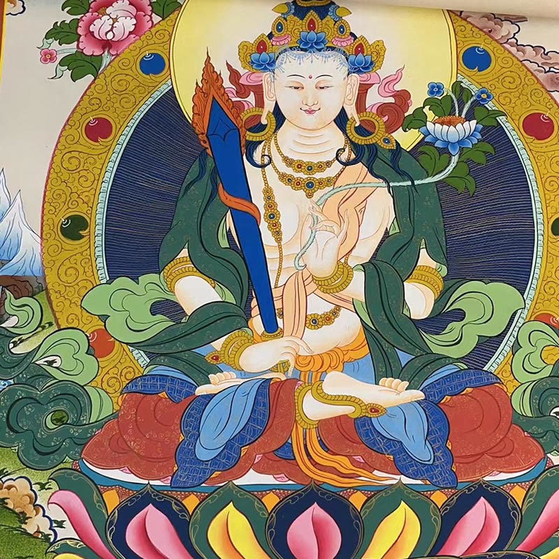 Peinture de Thangka tibétain Foviel - Dieu de la richesse jaune, Tara verte, Avalokitesvara - Décoration faite à la main, boîte mystère (style aléatoire)