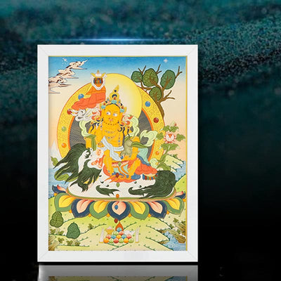 Peinture de Thangka tibétain Foviel - Dieu de la richesse jaune, Tara verte, Avalokitesvara - Décoration faite à la main, boîte mystère (style aléatoire)