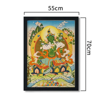 Peinture de Thangka tibétain Foviel - Dieu de la richesse jaune, Tara verte, Avalokitesvara - Décoration faite à la main, boîte mystère (style aléatoire)