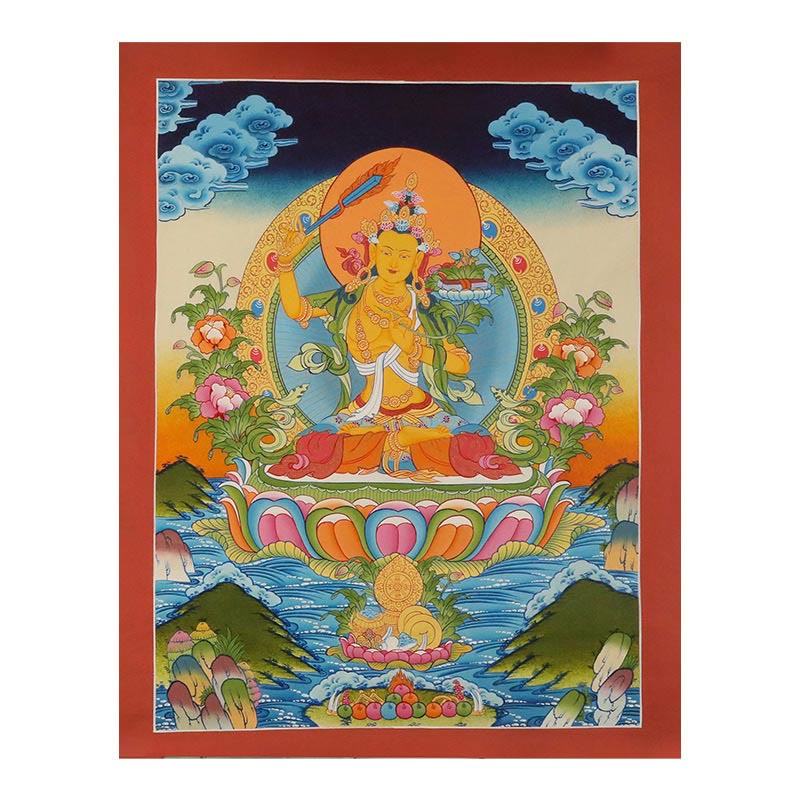 Peinture de Thangka tibétain Foviel - Dieu de la richesse jaune, Tara verte, Avalokitesvara - Décoration faite à la main, boîte mystère (style aléatoire)