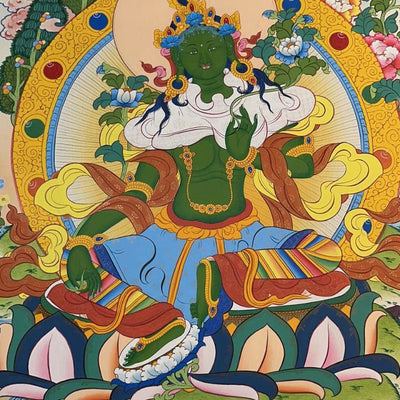 Peinture de Thangka tibétain Foviel - Dieu de la richesse jaune, Tara verte, Avalokitesvara - Décoration faite à la main, boîte mystère (style aléatoire)
