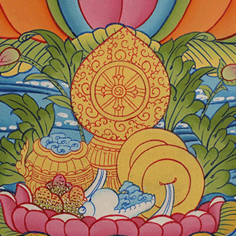 Peinture de Thangka tibétain Foviel - Dieu de la richesse jaune, Tara verte, Avalokitesvara - Décoration faite à la main, boîte mystère (style aléatoire)
