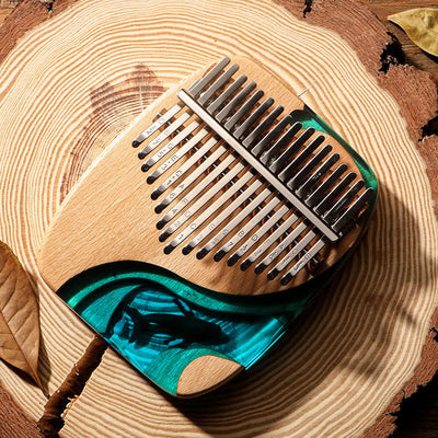 Foviel Kalimba 17/21 Tasten Daumen Klavier Buche Holz Tiefsee Blau Wal Portable Finger Klavier
