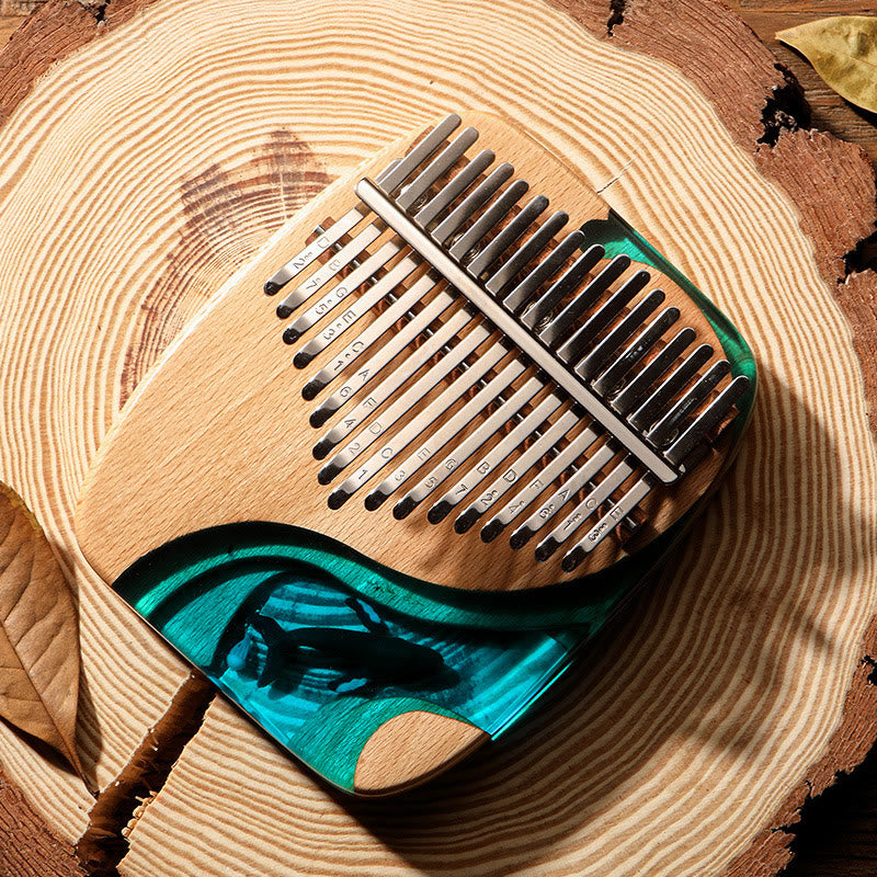 Foviel Kalimba 17/21 Tasten Daumen Klavier Buche Holz Tiefsee Blau Wal Portable Finger Klavier
