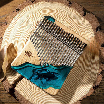 Foviel Kalimba 17/21 Tasten Daumen Klavier Buche Holz Tiefsee Blau Wal Portable Finger Klavier