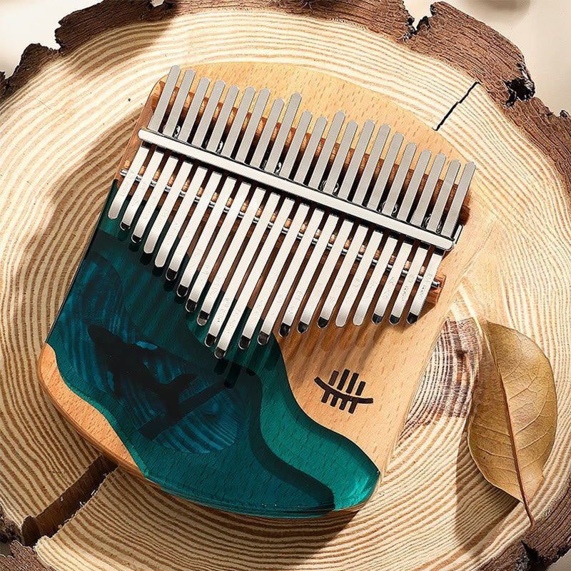 Foviel Kalimba 17/21 Tasten Daumen Klavier Buche Holz Tiefsee Blau Wal Portable Finger Klavier