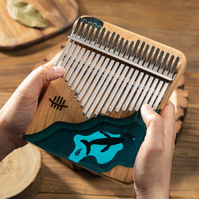 Foviel Kalimba 17/21 Tasten Daumen Klavier Buche Holz Tiefsee Blau Wal Portable Finger Klavier