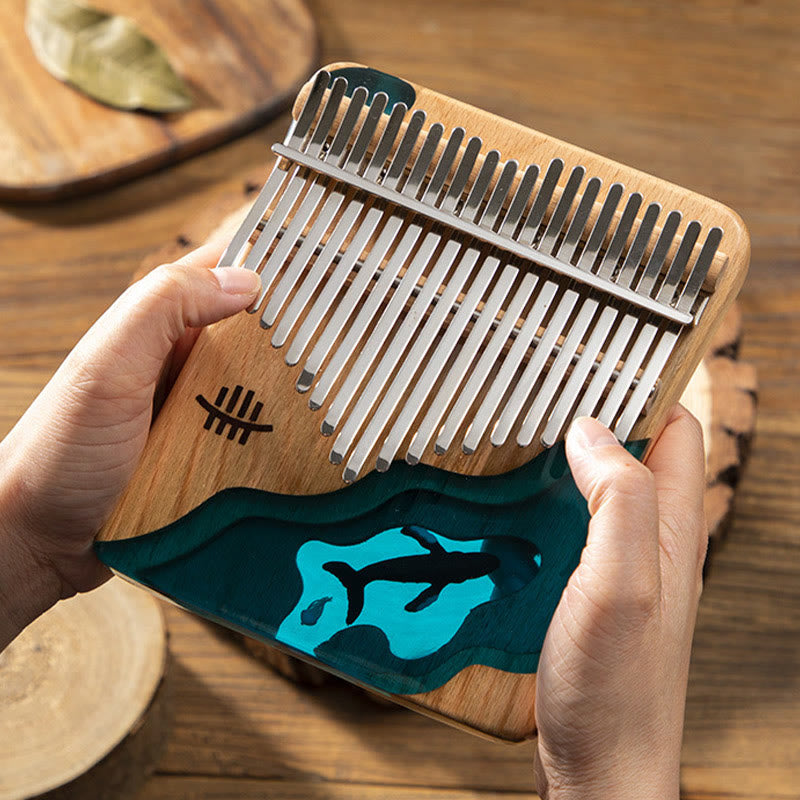 Foviel Kalimba 17/21 Tasten Daumen Klavier Buche Holz Tiefsee Blau Wal Portable Finger Klavier